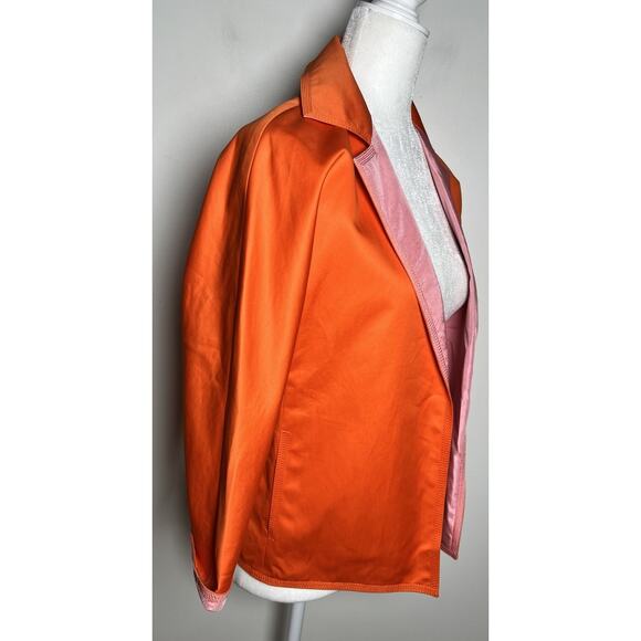 Charles Nolan New York 100% Silk Orange Pink Reversible Open Jacket Pockets Sz 2 - Picture 3 of 11